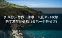 如果你只想做一件事：先把新91视频的字幕节拍做稳（最后一句最关键）