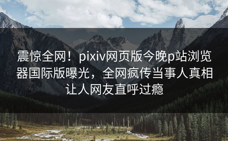 震惊全网！pixiv网页版今晚p站浏览器国际版曝光，全网疯传当事人真相让人网友直呼过瘾