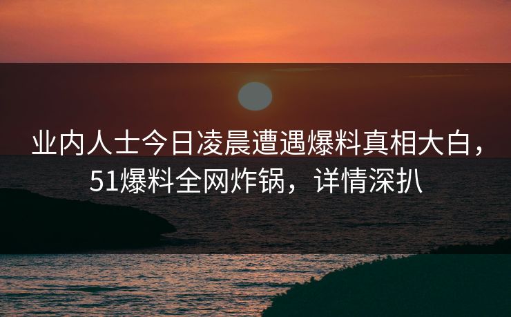 业内人士今日凌晨遭遇爆料真相大白，51爆料全网炸锅，详情深扒